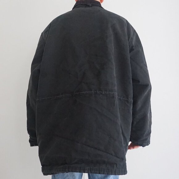 Vintage Tough Duck Black Canvas Detroit Style Corduroy Collar Zip Up Jacket 2XL - Picture 2 of 15